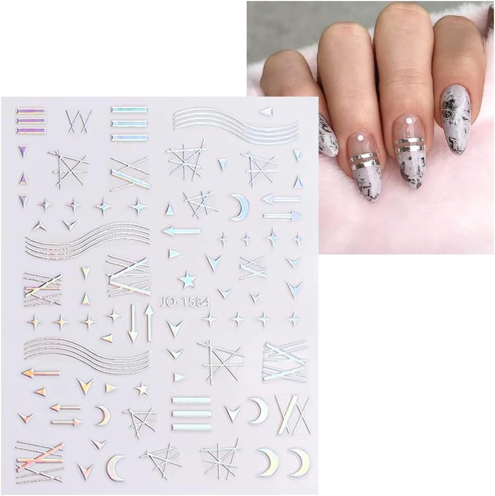 10 Sheets Aurora Nail Art Stickers 3D Pegatinas Uñas Holographic Laser Heart Star Moon Flame Nail Decals Self Adhesive Nail Stickers Nail Supplies DIY Nail Design Nail Art Decoration-FemmiqueWomen
