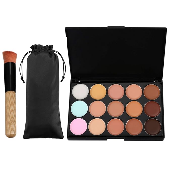 15 Colors Contour Palette Kit: Cream Concealer Palette Face Makeup Foundation Kit Contour Palette with Brush for Professional and Daily Use-FemmiqueWomen