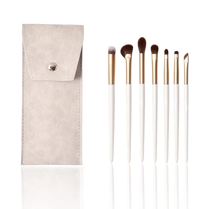 Eyeshadow Makeup Brushes Set with Case 7 PCS Soft Synthetic Hairs Eye Makeup Brushes for Blending Eyebrow Eyeliner Eyeshadow （White）-FemmiqueWomen
