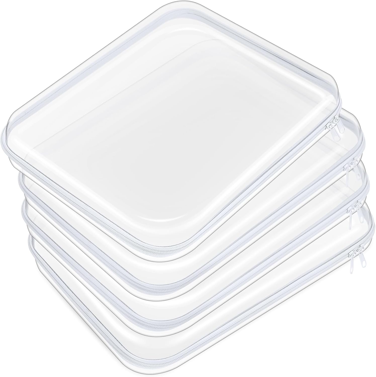 Hoolerry 4 Pcs Hard Clear Zipper Case Makeup Bags Plastic Pencil Pouch Transparent Storage Box Containers for Cosmetics, Snacks, Building Blocks, Puzzles(White,13.8 x 11.8 x 2 in)-FemmiqueWomen