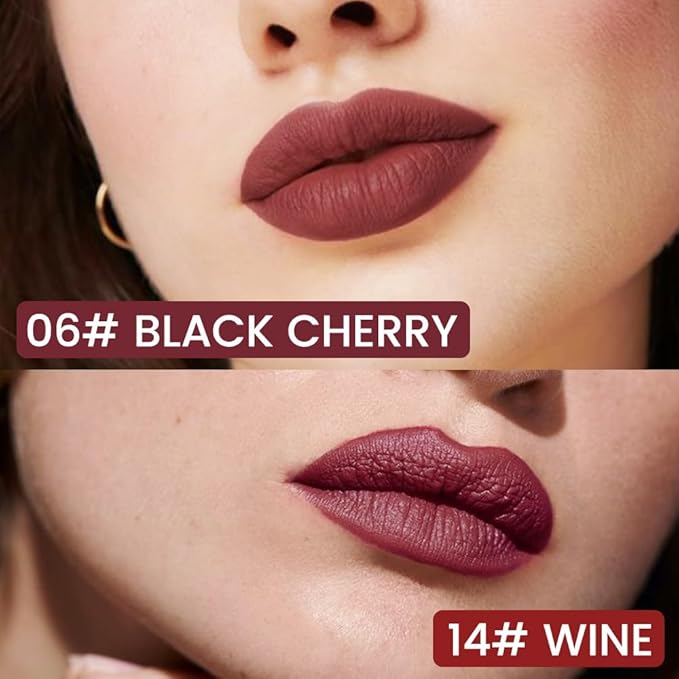 2Pcs Longwear Liquid Lip Liner Stain Marker Pen Set Long Lasting Waterproof, Black Cherry Wine Red Matte Permanent 24 Hour Lip Liner and Lipstick Combo, Color Stay Lipliner All Day Lips Stain peel off-FemmiqueWomen