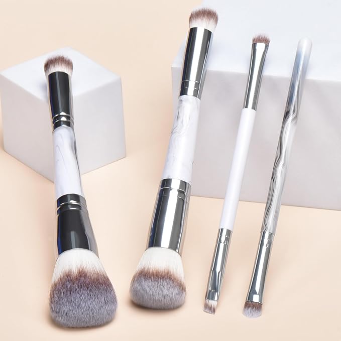 4 pcs makeup brushes, double head makeup brush set, loose powder powder blusher foundation make-up concealer eye shadow eyebrow brush, multi-purpose makeup tools-FemmiqueWomen