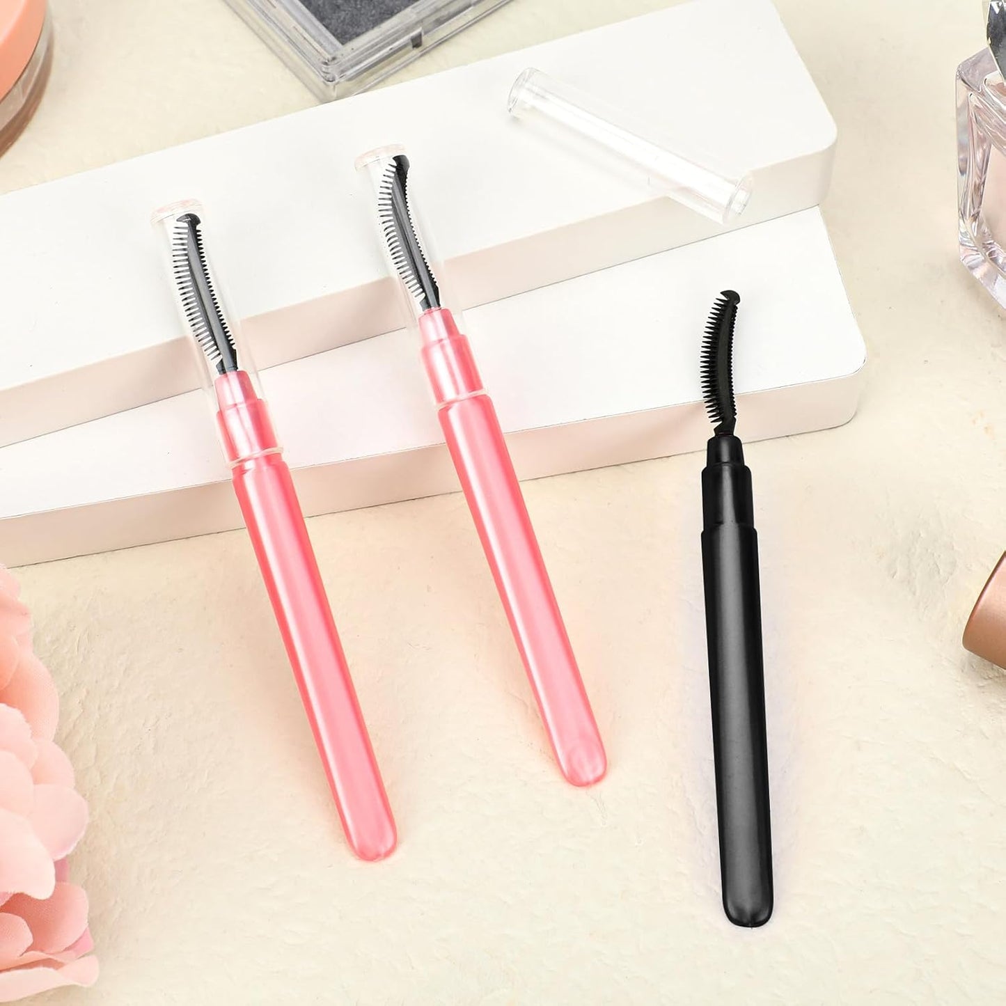 4 Pcs Silicone Eyelash Separator Tool Lash Wand Brush Eyebrow Spoolie Brush Eyelashes Definer with Lid Lash Separating Comb (Pink, Black)-FemmiqueWomen
