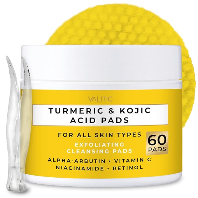 VALITIC Turmeric Kojic Acid Cleansing Pads - Exfoliating Dark Spot Remover for Face with Vitamin C, Alpha Arbutin, Niacinamide and Retinol - Kojic Acid And Turmeric Cleansing Pads - 60 Units-FemmiqueWomen