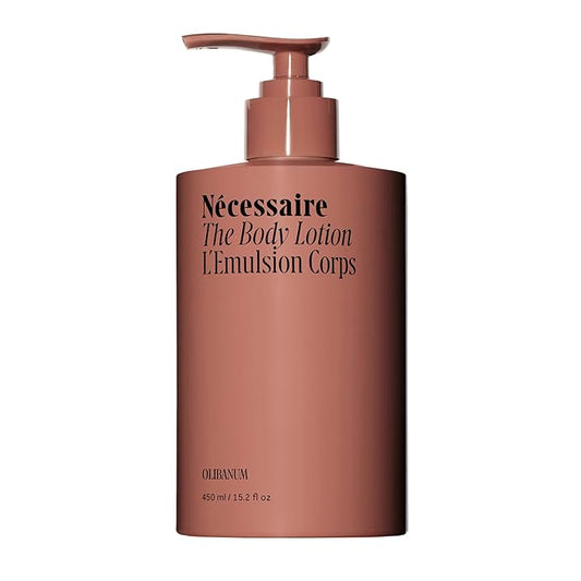 Nécessaire The Body Lotion with Pump. Olibanum. Multi-Peptide Firming to Moisturize + Strengthen. 2.5% Niacinamide, Vitamin C/E + Omega 6/9. Notes of Vanilla, Fig Leaf, & Cassis Buds. 450ml/15.2 fl oz-FemmiqueWomen