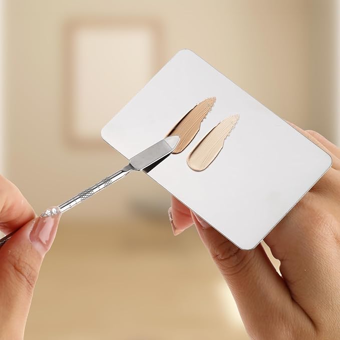 2 Pcs Stainless Steel Makeup Palette Makeup Spatula Palette with Foundation Spatula Professional Cosmetic Palette for Mixing Foundation Eye Shadow Nail DIY Art-FemmiqueWomen