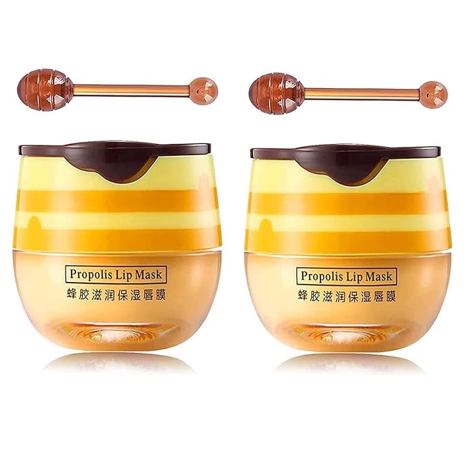 2 PCS Bee Lip Balm Honey Lip Balm Pot,Lip Exfoliating Lip Mask Hydrating & Prevention Dry and Cracked Lip Scrubs Exfoliator, Honey Lip Sleeping Mask Fade Lip Lines Bee Lip Balm-FemmiqueWomen