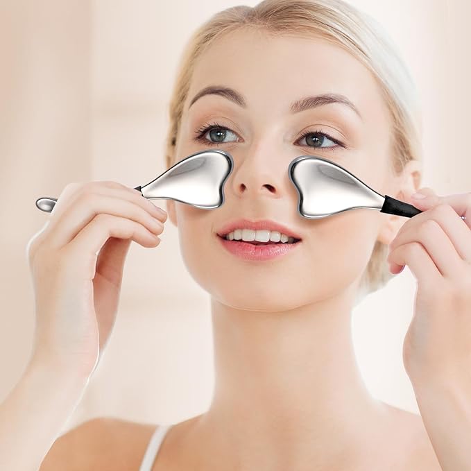 3-in-1 Cryo Gua Sha Facial Tools, Ice Roller Globes for Women Face and Eyes Massager, Unbreakable Stainless Steel Face Sculpting Skin Care Tools, Esthetician Supplies with Carry Case-FemmiqueWomen