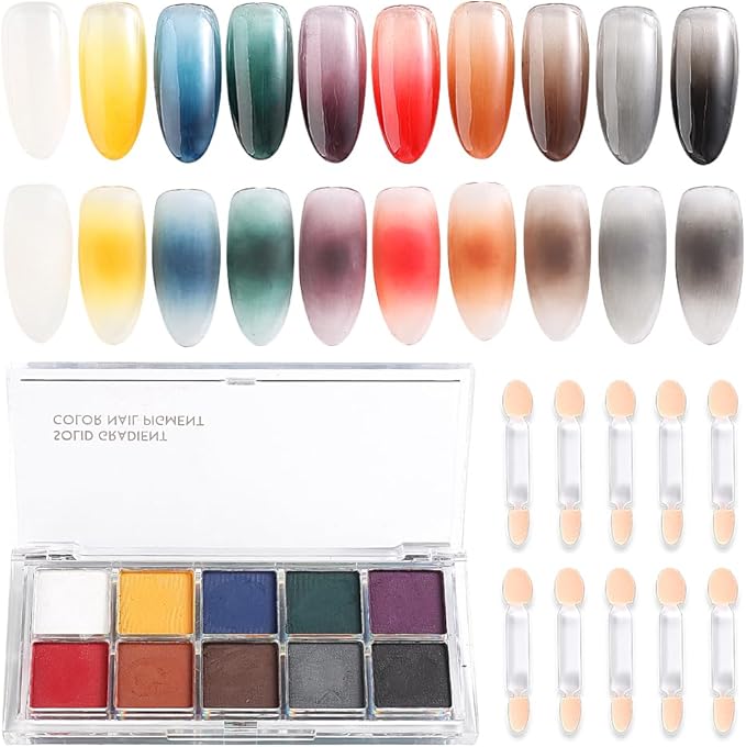 10 Colors Solid Fluorescent Neon Pigment Powder Set Gradient Iridescent Aurora Mermaid Pearl Glitter Dust Kit for Home Salon Nail Art Designs-FemmiqueWomen