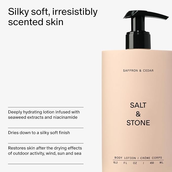 Salt & Stone Body Lotion for Women & Men | Hydrates, Nourishes & Softens Skin | Restores Dry Skin | Fast-Absorbing | Cruelty-Free & Vegan (Saffron & Cedar - 15.2 fl oz)-FemmiqueWomen