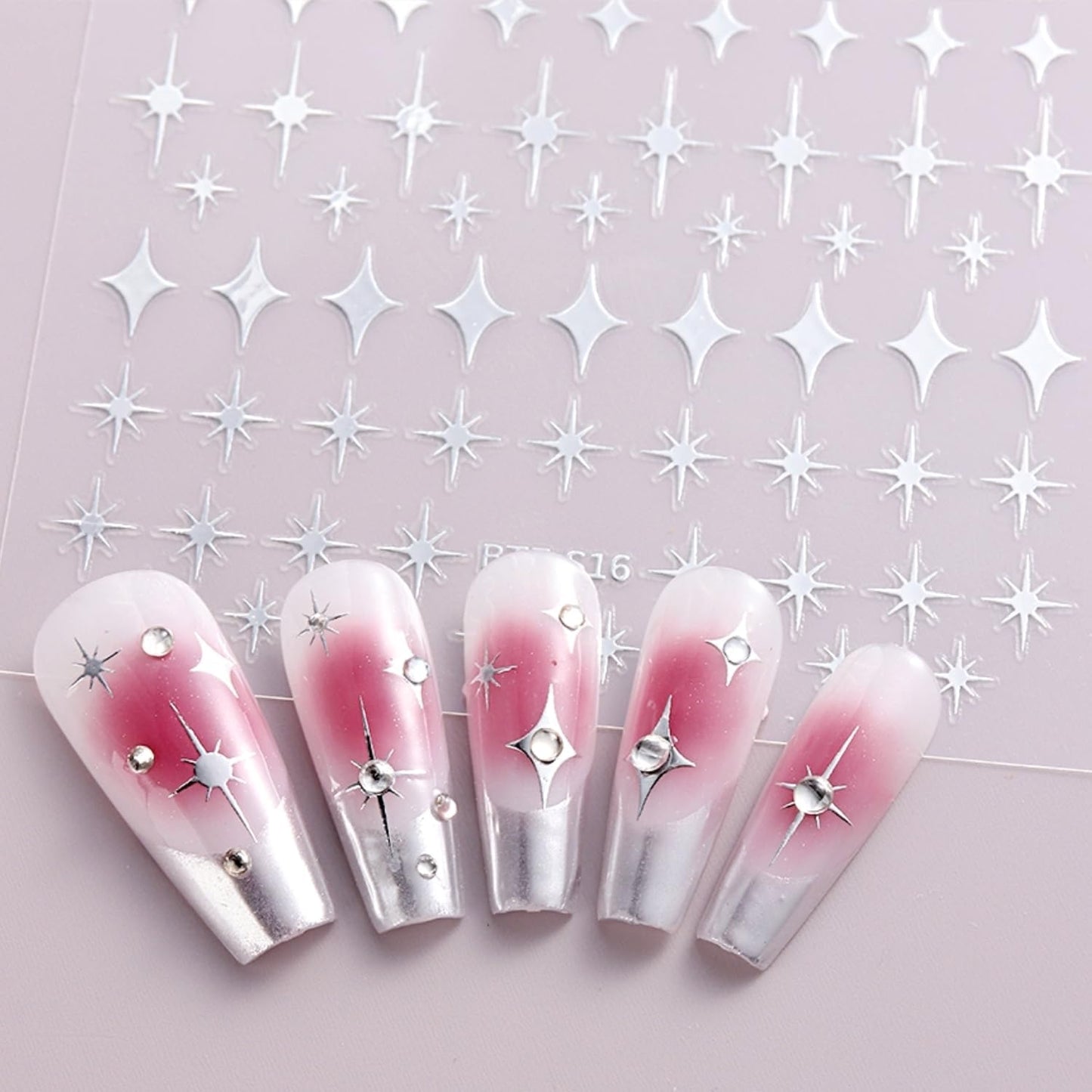 3D Self-Adhesive Star Nail Art Stickers - 12 Sheets Silver Gold Black White Decals for Acrylic Nails - Nail Design Supplies for Women Girls-FemmiqueWomen