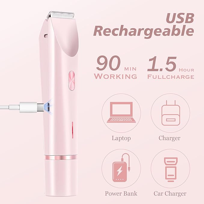 2-in-1 Women's Electric Shaver, Waterproof Cordless Bikini Trimmer & Body Razor, Dual Head Pain-Free Design, Pink Galaxy (2025)-FemmiqueWomen