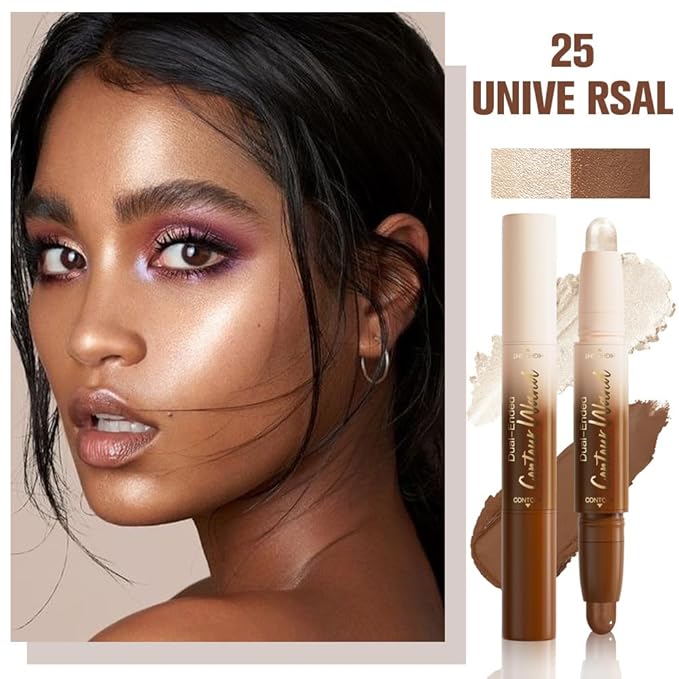2Pcs 2in1 Cream Contour Highlighter Stick, Dual-Ended Highlighter Makeup Contour Stick, Contour Stick Dual Ended For Face Body Makeup, Long Lasting Waterproof for All Skin Tones (05+06)-FemmiqueWomen