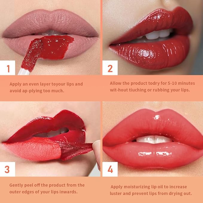 2Pcs Peel Off Lip Gloss Tattoo and Lip Oil 2-in-1, Lip Stain Peel Off Masque - Peel Off Lip Tint ,Long Lasting Waterproof Transfer-proof Lip Mask Lip Gloss Peel Off Lip Liner,Stay Lip Makeup 01#+04#-FemmiqueWomen