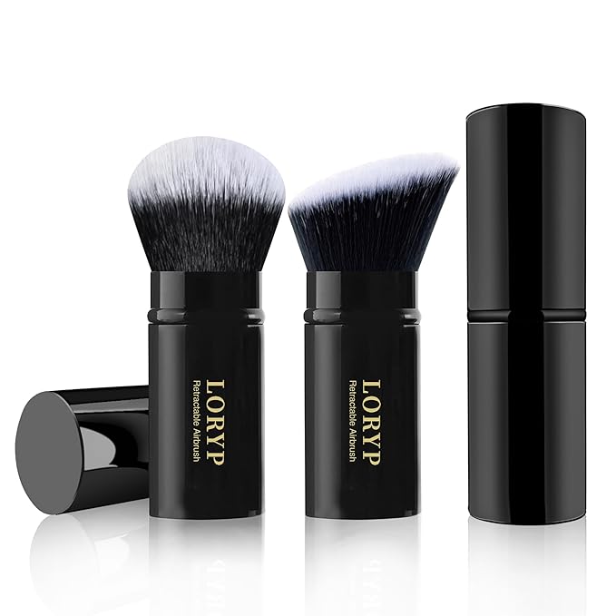 LORYP Retractable Makeup Brush Black Kabuki Foundation Brush for liquid Cream and Powder Makeup 2 Pack Travel Makeup Brush Set-FemmiqueWomen