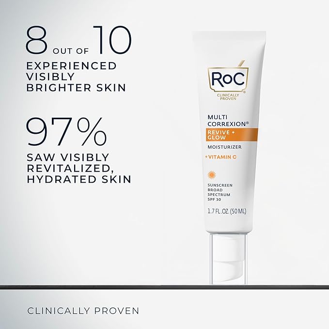 RoC Multi Correxion Revive + Glow Vitamin C Sunscreen Broad Spectrum SPF 30 Face Moisturizer (1.7 oz) with Retinol Eye Cream Packette-FemmiqueWomen
