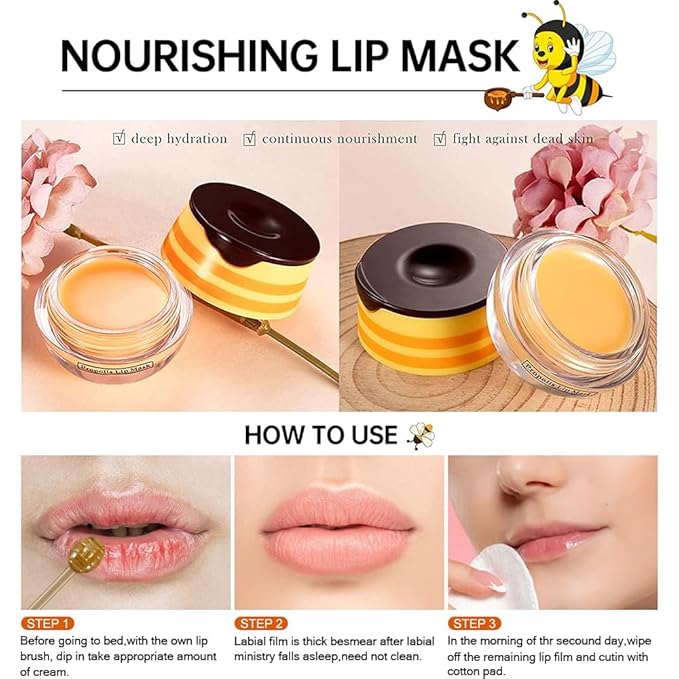 2PCS Bee Lip Balm Honey Pot,Honey Lip Mask Propolis Moisturizing Lip Balm with Stick,Propolis Moisturizing Honey Lip Balm,Hydrating & Prevention Dry and Cracked Lip,Lip Care Skin Care Products-FemmiqueWomen