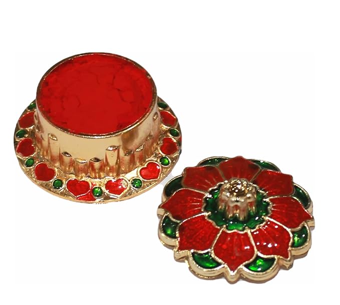 Indian Dark Red Pure Kumkum Powder (Sindoor, Kumkuma, Kum Kum) for Makeup, Pooja and Other Hindu Rituals Fancy Box Packing (Dark Red, Fancy Box 1)-FemmiqueWomen