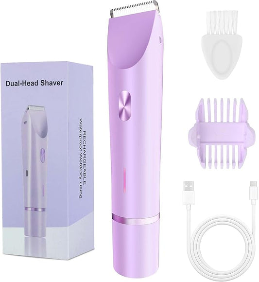 2-in-1 Bikini Trimmer and Shaver Kit for Women, Electric Body Hair Trimmer Facial Hair Removal Cordless Bikini Shaver Razor for Face Lip Chin Pubic Underarm Legs, Purple-FemmiqueWomen