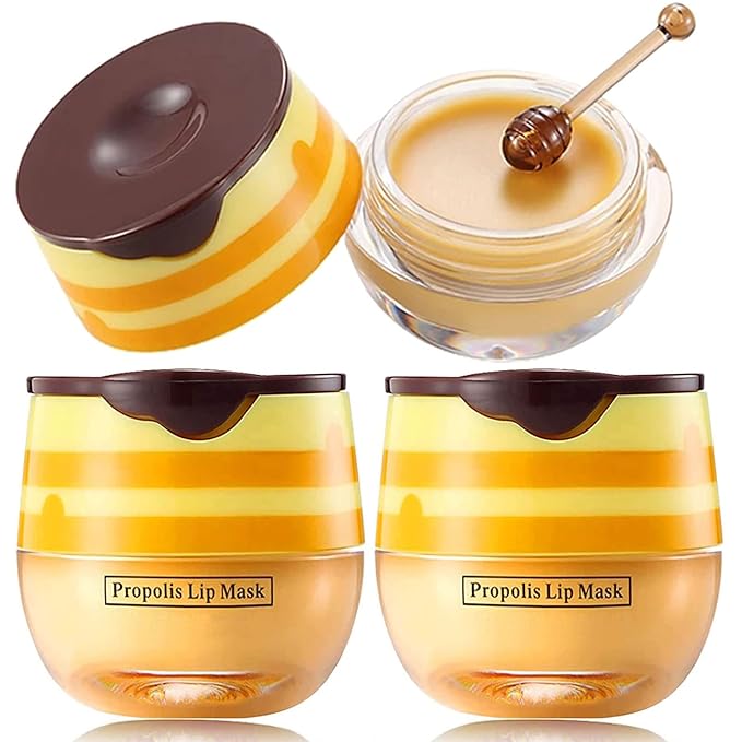 2 PCS Bee Lip Balm Lip Mask Honey Pot Honey Lip Mask Propolis Moisturizing Lip Balm with Stick - Hydrating Prevention Dry and Cracked Lip Scrubs Exfoliato Lip Wrinkle Skin Care Products-FemmiqueWomen