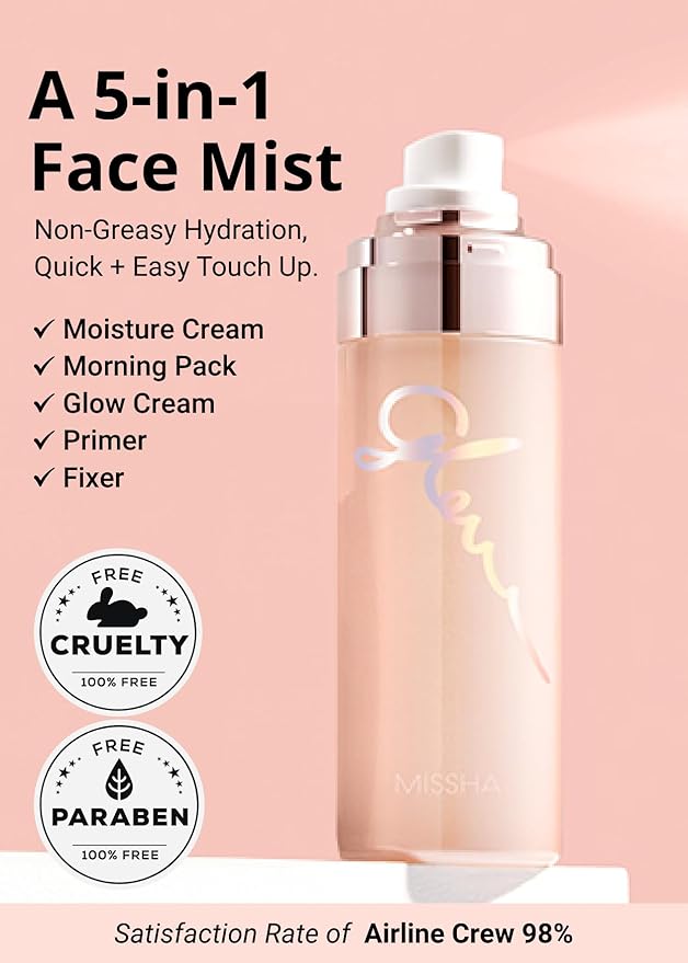 MISSHA Glow Skin Balm To Go Mist, 4-in-1 Hydrating, Refreshing, Makeup-Enhancing, Portable Dewy Glow Spray-FemmiqueWomen