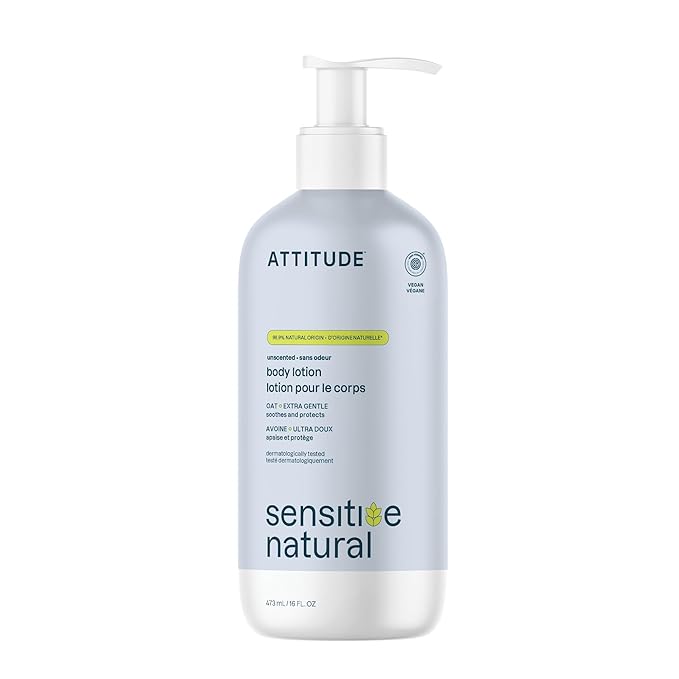 ATTITUDE Body Lotion for Sensitive Skin with Oat, EWG Verified, Dermatologically Tested, Vegan, Extra Gentle, Unscented, 16 Fl Oz-FemmiqueWomen