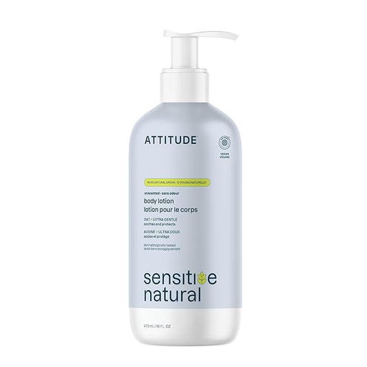 ATTITUDE Body Lotion for Sensitive Skin with Oat, EWG Verified, Dermatologically Tested, Vegan, Extra Gentle, Unscented, 16 Fl Oz-FemmiqueWomen