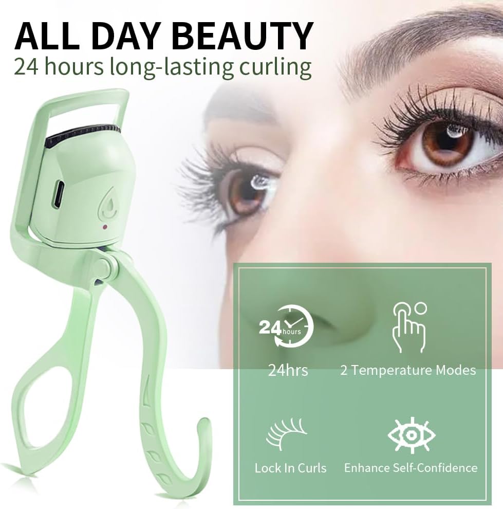 Heated Eyelash Curler, Fast Heat up Within 5s, 24 Hours Long Lasting, Rechargeable Electric Eyelash Curler, Temperature Control, Safe Anti-Burn Eyelash Curlers, Quick Natural Curling Eye Lashes-FemmiqueWomen