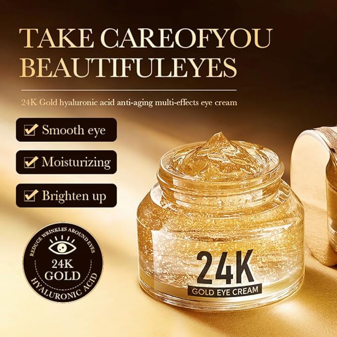 24K Gold Hyaluronic Acid Anti-Aging Multi-Effects Eye Cream - For Dark Circles & Fine Lines - With Hyaluronic Acid & Ingredient Gold, 1.4 Oz-FemmiqueWomen