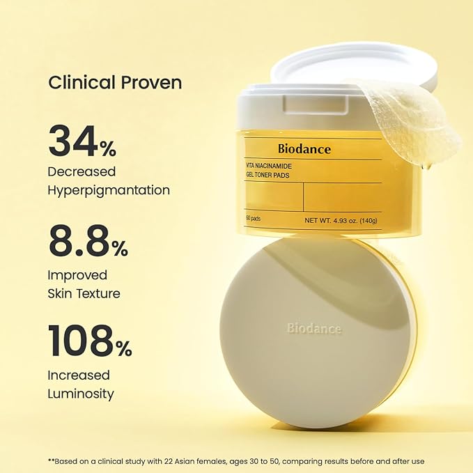 Biodance Vita Niacinamide Gel Toner Pads, Dark Spot Corrector, Evening Skin Tone, Hydrating for Sensitive Skin, Gentle Exfoliating Toner Pads, Korean Skincareㅣ4.93 fl.oz.(140g)*60Pads-FemmiqueWomen