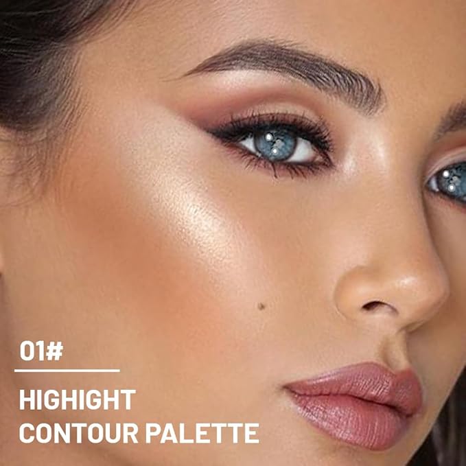 3 IN 1 Brown Nude Face Highlight Bronzer Powder Palette for Face Cheeks Contour Brightening, Buildable Matte Coverage Natural Makeup,Ultra Sculpt Nose Shadow Eyeshadow Primer 01#-FemmiqueWomen