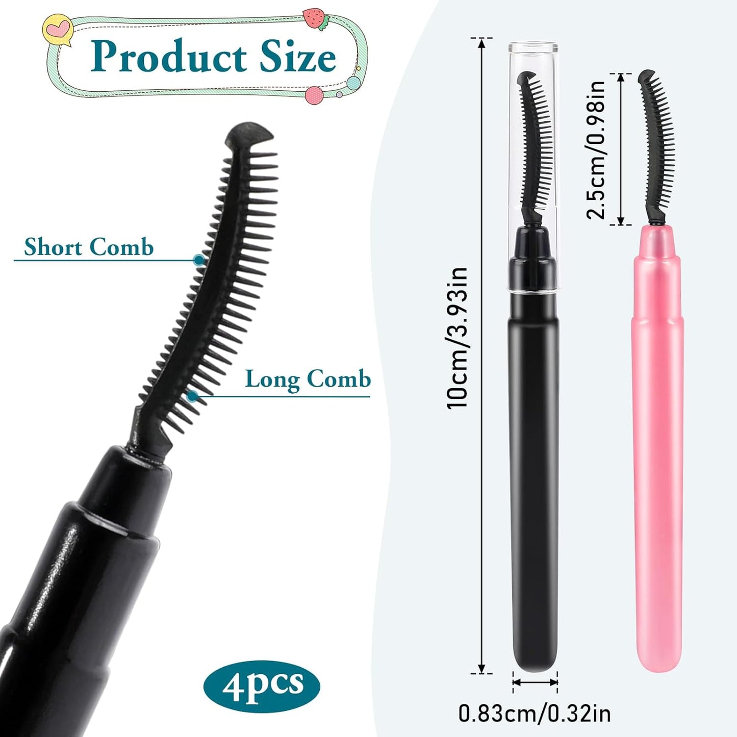 4 Pcs Silicone Eyelash Separator Tool Lash Wand Brush Eyebrow Spoolie Brush Eyelashes Definer with Lid Lash Separating Comb (Pink, Black)-FemmiqueWomen