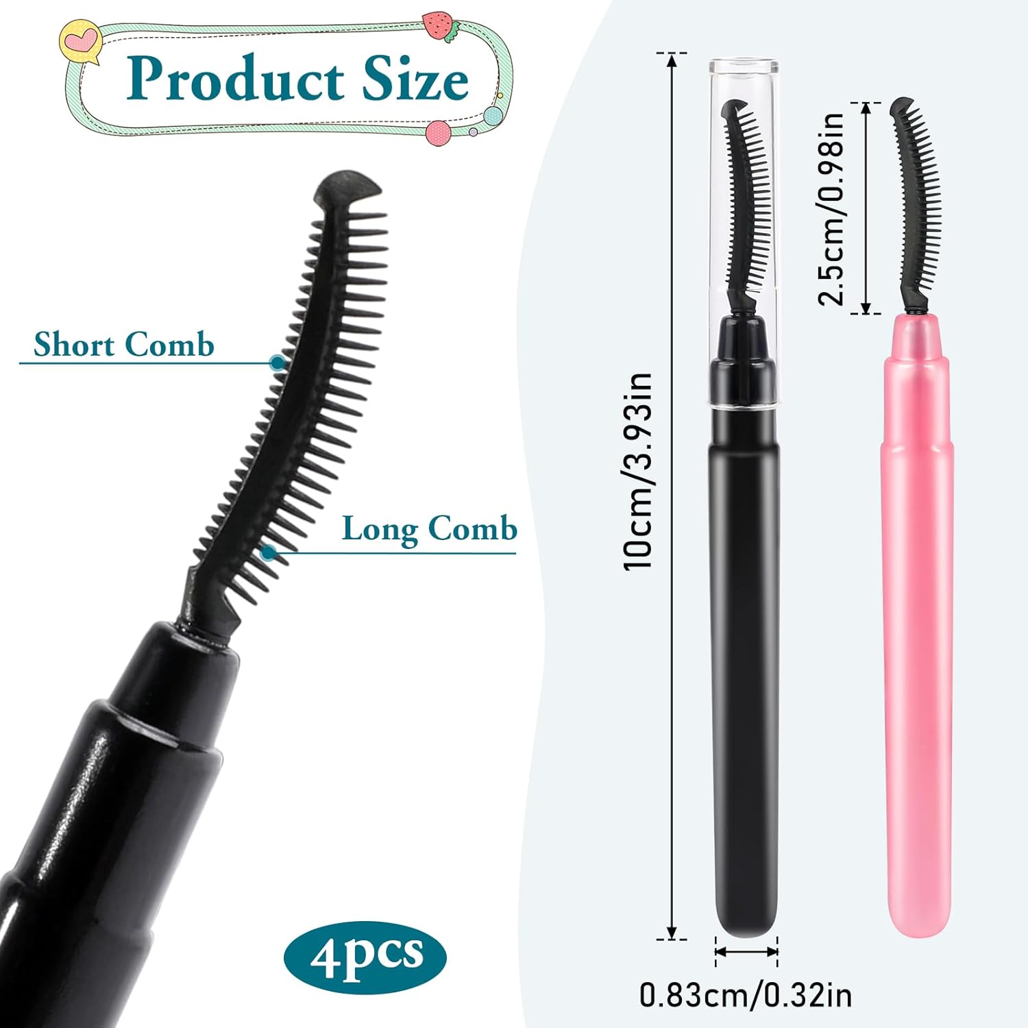 4 Pcs Silicone Eyelash Separator Tool Lash Wand Brush Eyebrow Spoolie Brush Eyelashes Definer with Lid Lash Separating Comb (Pink, Black)-FemmiqueWomen
