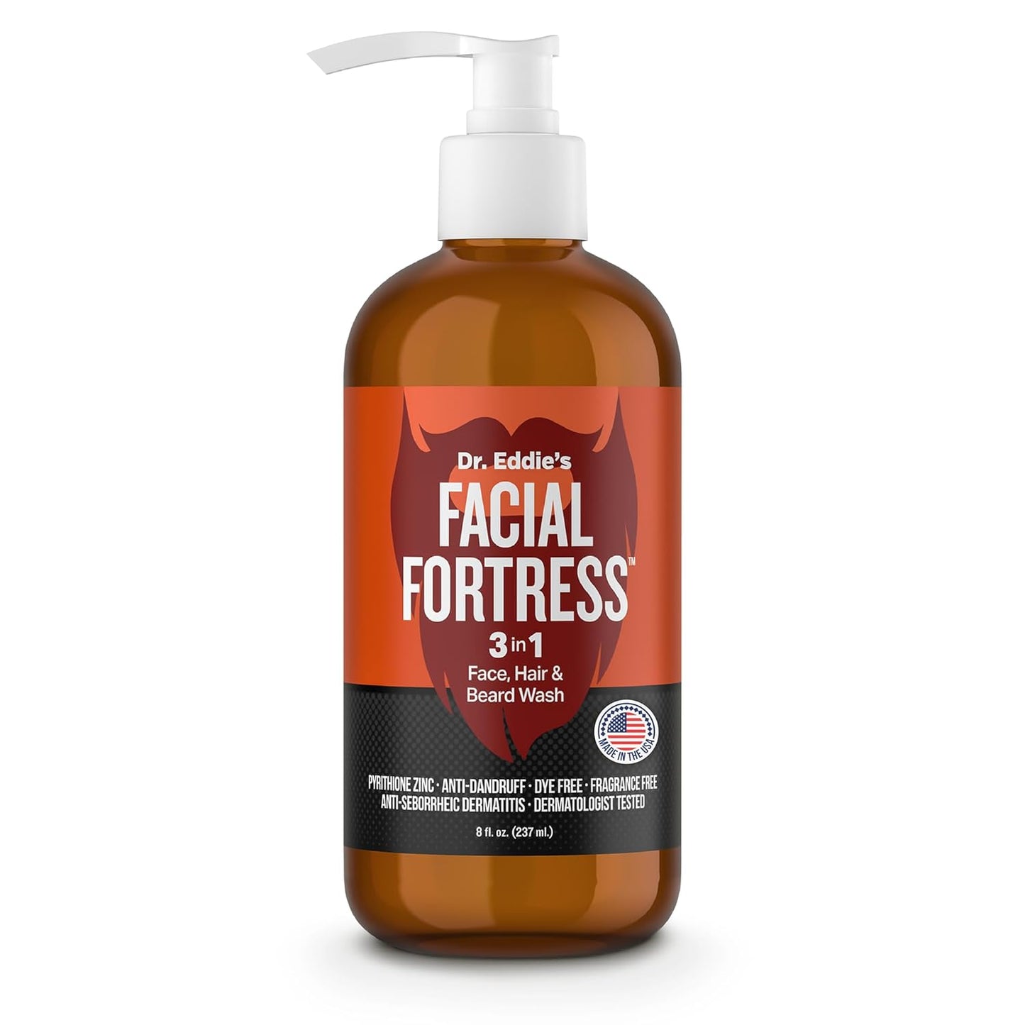 Dr. Eddie's Facial Fortress 3 in 1 Face, Hair, & Beard Wash - Beard Dandruff Shampoo for Men, Beard Cleanser, Face Wash, Beard Care, Face Soap with Pyrithione Zinc - 8 Fl Oz (Pack of 1)-FemmiqueWomen
