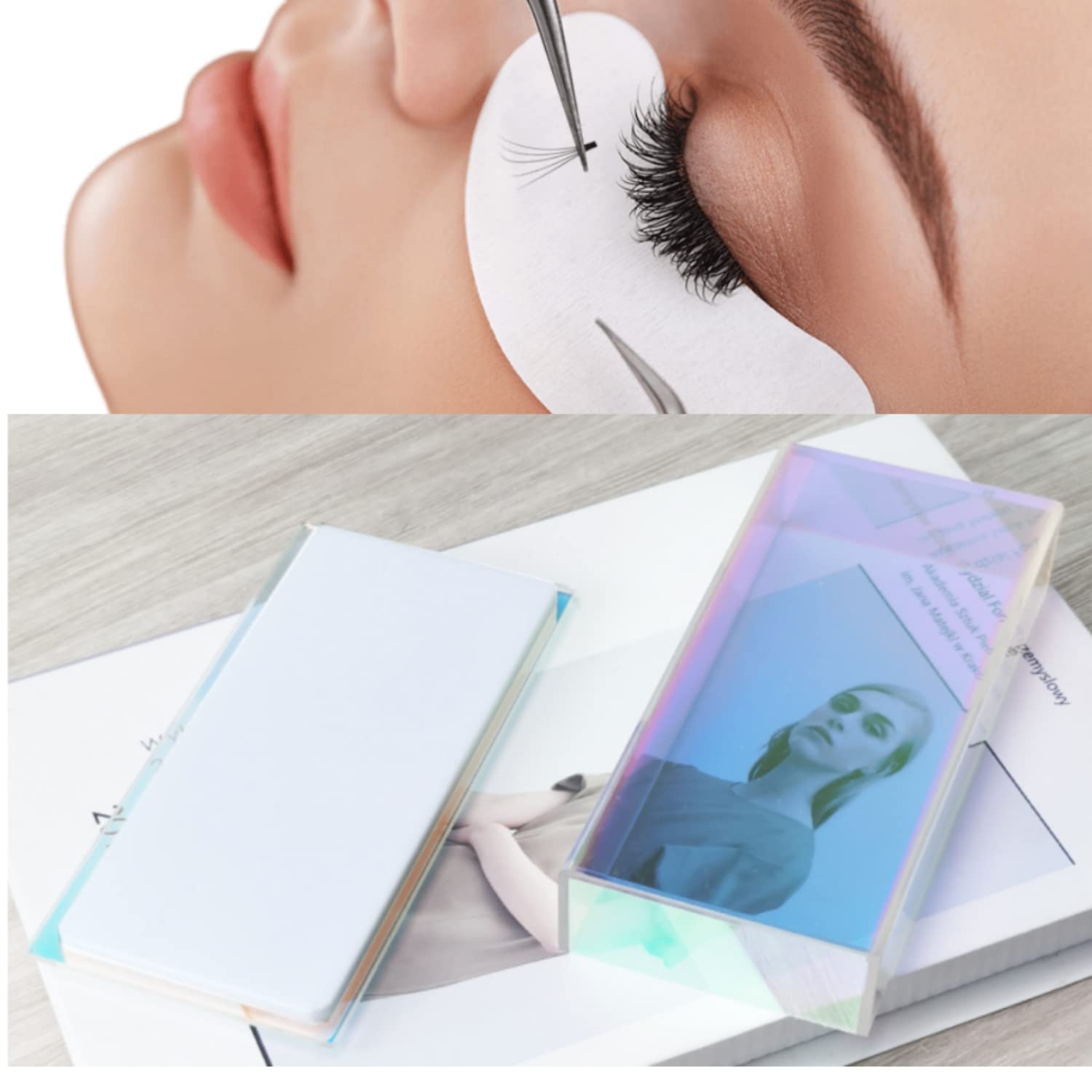 Eyelash Grafting Pallet with Cover, Dust-proof Acrylic Lash Tile holder, Eyelash Extensions Storage Gasket Pads (Dazzling S)-FemmiqueWomen