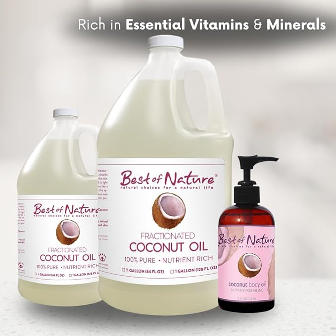 Best of Nature 100% Pure Fractionated Coconut Oil - Liquid MCT Massage & Body Oil, Unscented Moisturizer for Hair, Skin, Face, Aromatherapy Carrier for Essential Oils, 8 oz-FemmiqueWomen