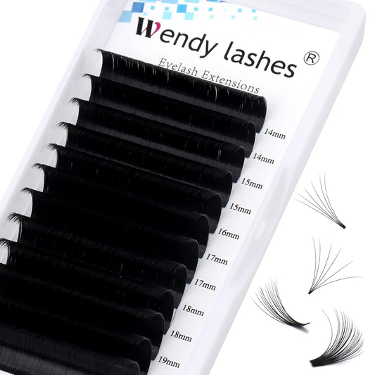 Easy Fan Volume for Lash Artists: Handmade Fans, Self Fanning, Blooming, Black, D Curl, 0.07mm, 14-20mm Mixed, Wendy, KH200102-FemmiqueWomen