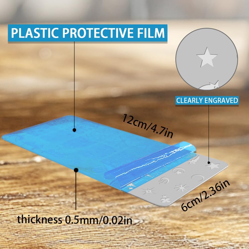 3Pcs Flowers Leaves Nail Stamping Plate Set Stars Moon Hearts Planets Nail Stamp Templates Stainless Steel DIY Reusable Tools with Stamper Scraper for Manicure Printing-FemmiqueWomen