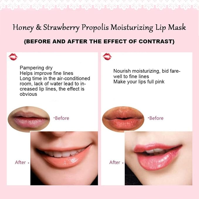 2PCS Bee Balm Lip Balm Honey Pot & Strawberry Sleeping Lip Mask, Propolis Moisturizing Honey Lip Mask Lip Balm, Hydrating & Prevention Dry and Cracked Lip Scrubs Exfoliator, Winter Lip Care Products-FemmiqueWomen