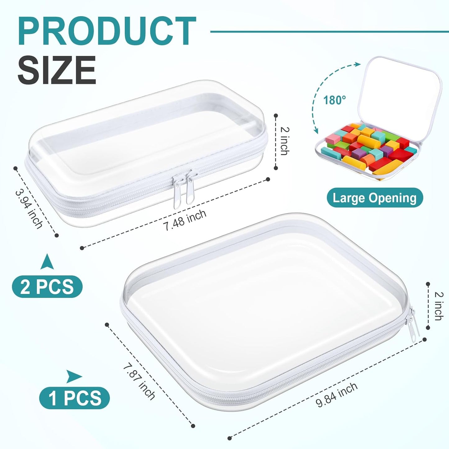 Hoolerry 3 Pcs Clear Hard Zipper Case Plastic Pouch Transparent Hard Case Clear Makeup Bag Portable Travel Organizer Bin for Cosmetics, Building Blocks, Puzzles(White,Mss)-FemmiqueWomen