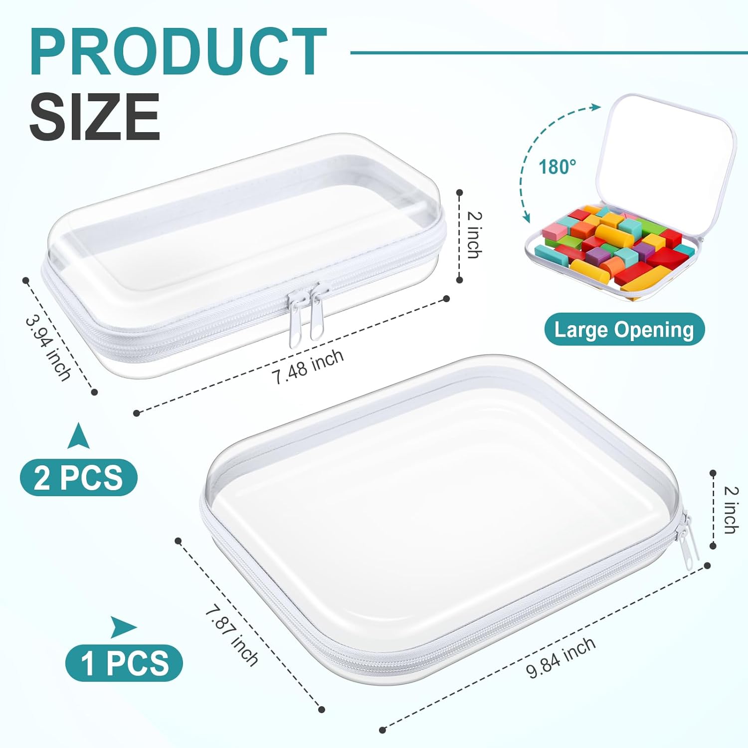 Hoolerry 3 Pcs Clear Hard Zipper Case Plastic Pouch Transparent Hard Case Clear Makeup Bag Portable Travel Organizer Bin for Cosmetics, Building Blocks, Puzzles(White,Mss)-FemmiqueWomen