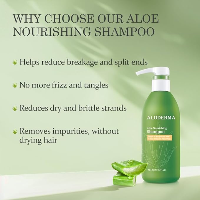 Aloderma Aloe Nourishing Shampoo Featuring Fresh, Organic Aloe Vera for Dry and Damaged Hair - Gently Cleanses and Moisturizes Dehydrated Hair for Soft, Healthy Hair - Alcohol, Paraben-Free - 16oz-FemmiqueWomen