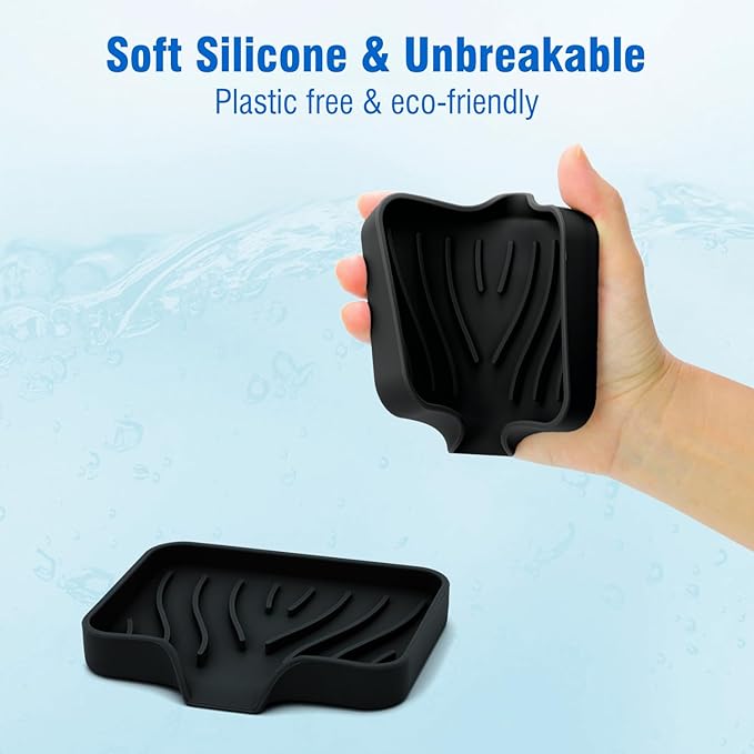 3-Pack Silicone Soap Dish, Bar Soap Holder, Soap Dishes for Bar Soap, Easy to Clean, Self Draining Soap Tray for Shower, Bathroom, Kitchen, Bathtub, Keep Soap Dry, Save Soap (Black)-FemmiqueWomen
