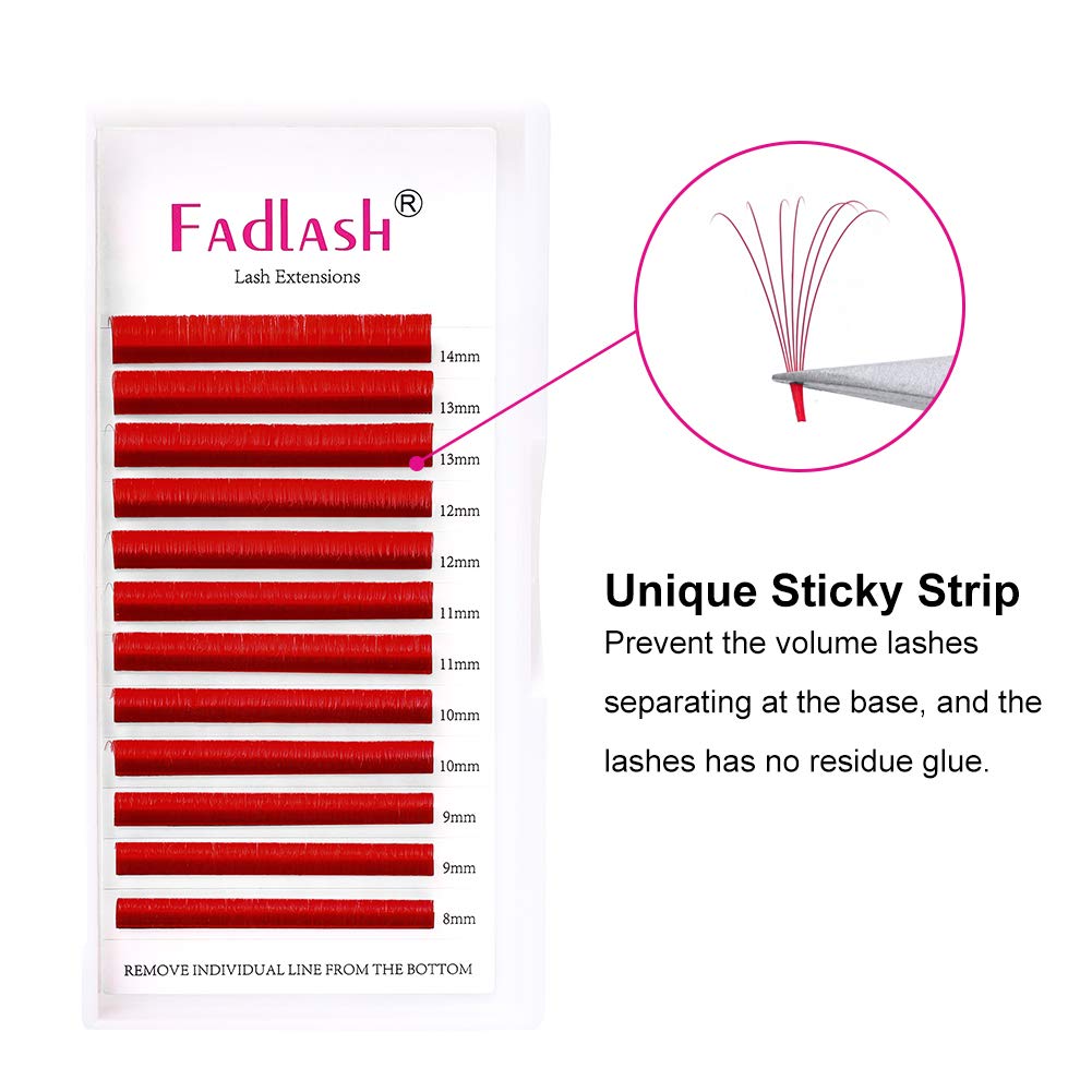 Colored Lash Extension Easy Fan Volume Lashes C Curl Self Blooming Lash Extensions Matte Rapid Volume Eyelashes Extension (Red Color 0.07-C, 8-14mm)-FemmiqueWomen