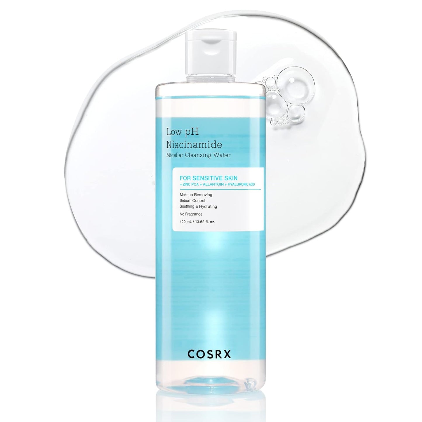 COSRX Low pH Niacinamide Micellar Cleansing Water Daily Mild Facial Cleansing Wash for Sensitive Skin, Sebum control, Korean Skin Care (13.52fl.oz/400ml)-FemmiqueWomen
