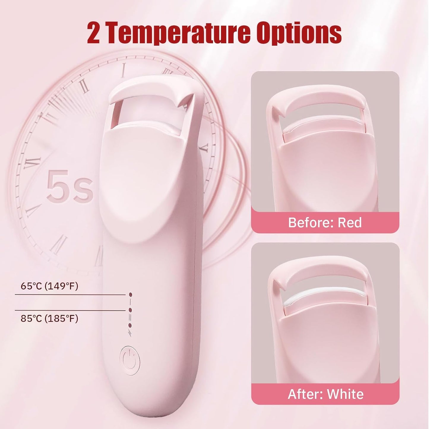 Upgrade Heated Eyelash Curler, Electric Eyelash Curler with 5s Fast Heating, Type-C Rechargeable, LMini Lash Curler, Long-Lasting Lash Lift, Natural Style, Heat-Sensitive Pad (Pink)-FemmiqueWomen