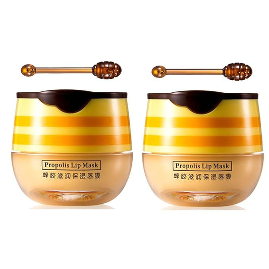 2 PCS Bee Lip Balm Honey Pot,Honey Lip Mask,Honey Propolis Lip Mask Moisturizing Moisture Nourishing Dry & Chapped Lips,Lip Care and Reduces Lip Lines-FemmiqueWomen