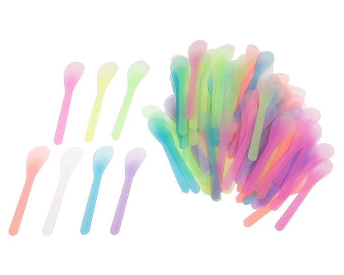 100 PCS Cosmetic Spatula for Makeup Face Mask Plastic Spoon Disposable Makeup Tools for Mixing and Sampling 4.88'' x 1.06" Random Color-FemmiqueWomen