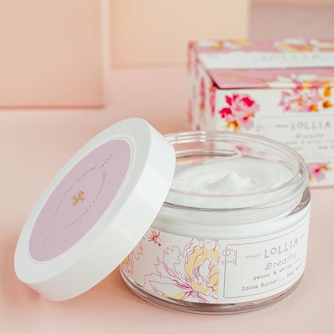 LOLLIA Breathe Body Butter, 5.5 oz. - Peony & White Lily Fragrance - Shea Butter & Cocoa Butter, Body Lotion for Women, Hydrating & Smooth Body Moisturizer-FemmiqueWomen
