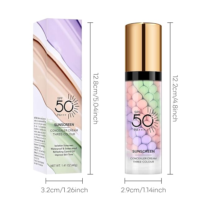 3 in 1 Color Correcting Makeup Primer Facial Serum, SPF 50 PA+++ Sunscreen Isolation Cream, Oil Control Moisturizing Skin Tone Correcting, One Step Color Corrector Face Primer-FemmiqueWomen